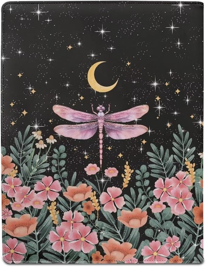 Cozeyat File Folders Letter Size Aesthetic Dragonfly and Floral Print Leather Conference Folder for Business Office Work, Portfolio Binder Organizer for Women
