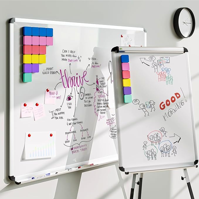 MaxGear 24 Pack Dry Erase Erasers, Magnetic Whiteboard Dry Erasers for Classroom, Mini Whiteboard Cleaning Pads, Chalkboard Wiper Teacher Supplies for School, Office, Home （6 Color Set, 2 x 2 Inch