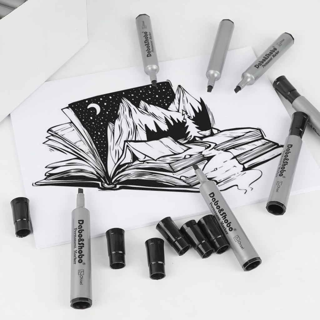 Dabo&Shobo 72 Pack Permanent Markers, Chisel Point, Quick Drying Ink, Black Permanent Markers, Works on Plastic,Wood,Stone,Metal and Glass for Doodling, Marking…