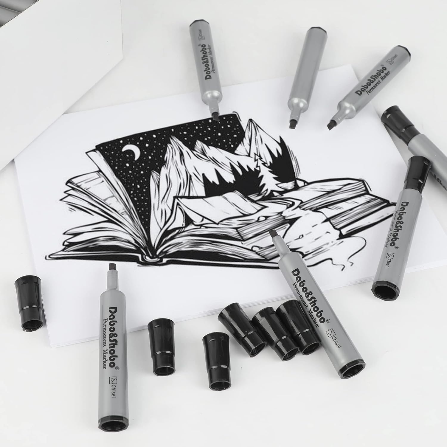 Dabo&Shobo 72 Pack Permanent Markers, Chisel Point, Quick Drying Ink, Black Permanent Markers, Works on Plastic,Wood,Stone,Metal and Glass for Doodling, Marking…