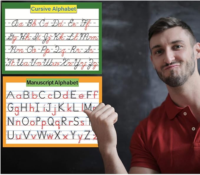 2 Pcs/set 26 Alphabet Cursive Training & Manuscript Chart for Classroom Decora | Classroom Organization learning posers for Kids -A4