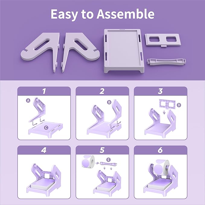Label Holder Thermal Label Holder for Rolls and Fanfold Labels Shipping Label Stand Desktop Printer DIY Accessory Supplies for Home, Office (Fresh Purple)