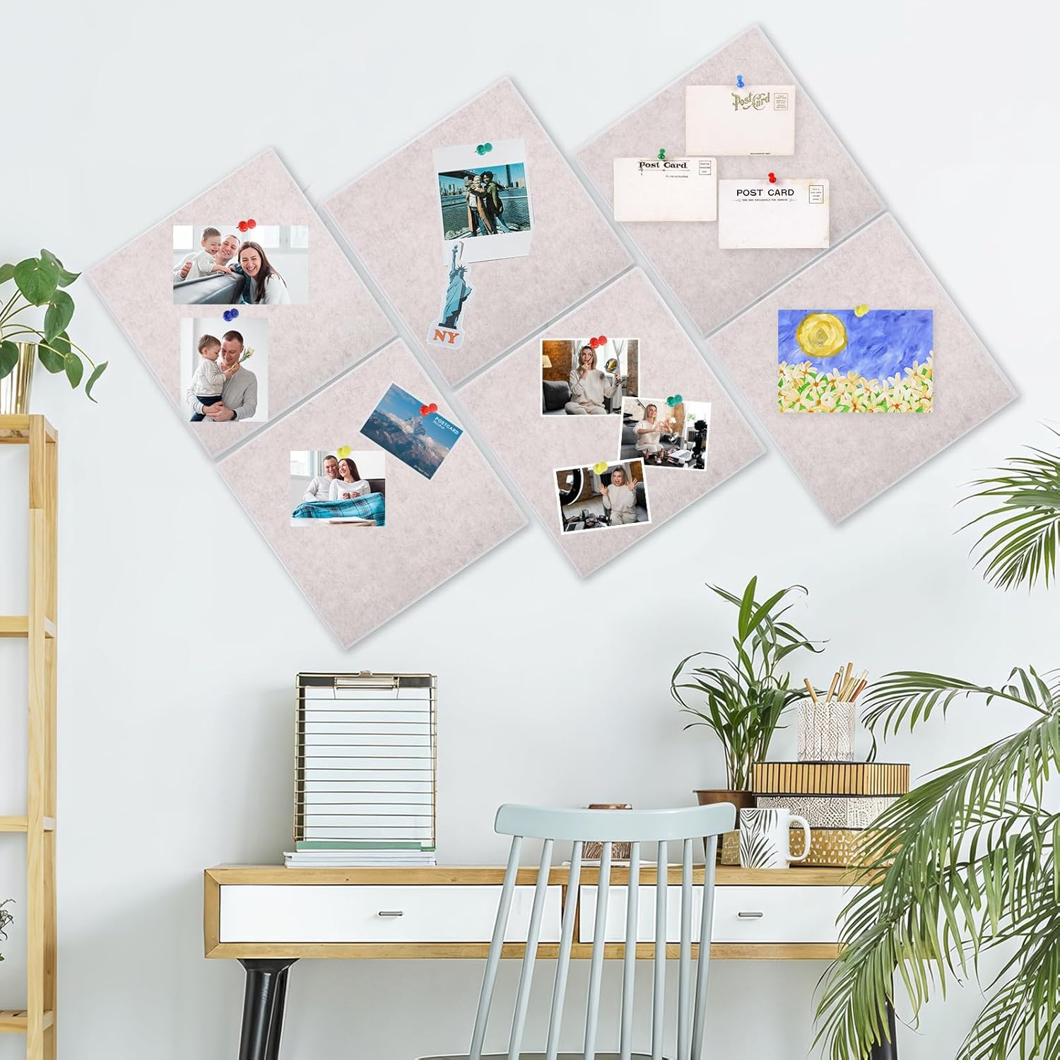 Large Cork Board 36" x 24", 6 Pack Felt Wall Tiles with Colored Pushpins, Bulletin Board with Removable Self-Adhesive Strips, Pin Board Cork Boards for Walls Office Home-Light Tan