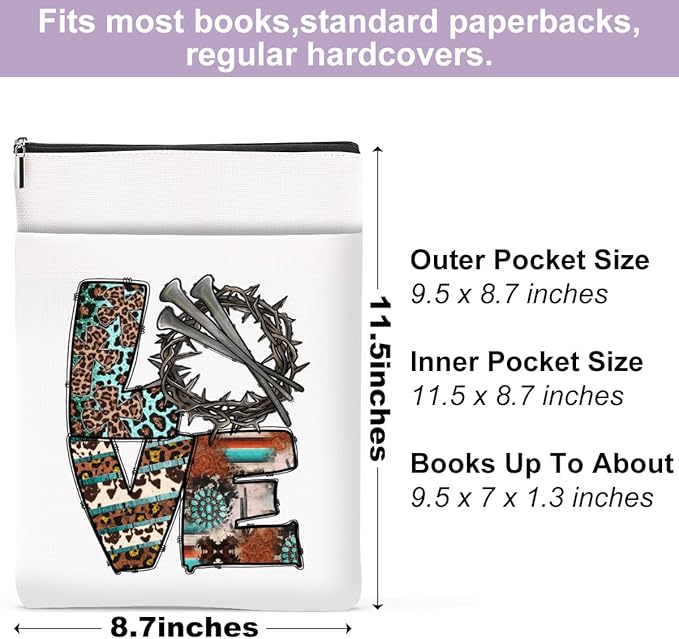 Inspirational Western Faith Christian Gifts Book Sleeve Book Cover Religious Cowgirl Accessories for Women Teacher Wife Graduation Christmas Birthday Book Lovers Gifts Book Protector with Zipper