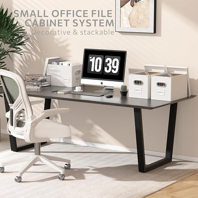 Hanging File Filing Box with Lid, Linen Collapsible File Organizer Box for Hanging Folder, Office/Home Decorative Storage Boxes Filing Cabinet (Off White, 14x9.3x10.9)