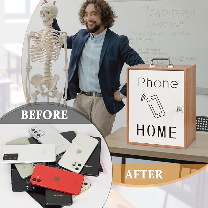 Cell Phone Holder Classroom 36 Slots Wooden Cell Phone Storage Cabinet Pocket Chart with Handle and Security Lock for Classroom Office (36 Grid Cabinet Cherry)