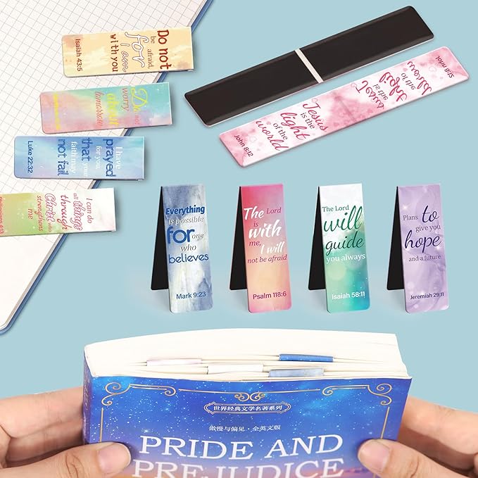 Magnetic Bookmarks, Kaluofan 15PCS Large Bible Quotes Magnetic Christian Bookmarks, Bookmarks for Women, Double Sided Magnet Book Markers, Book Marks for Reading Women Students Teachers Supplies