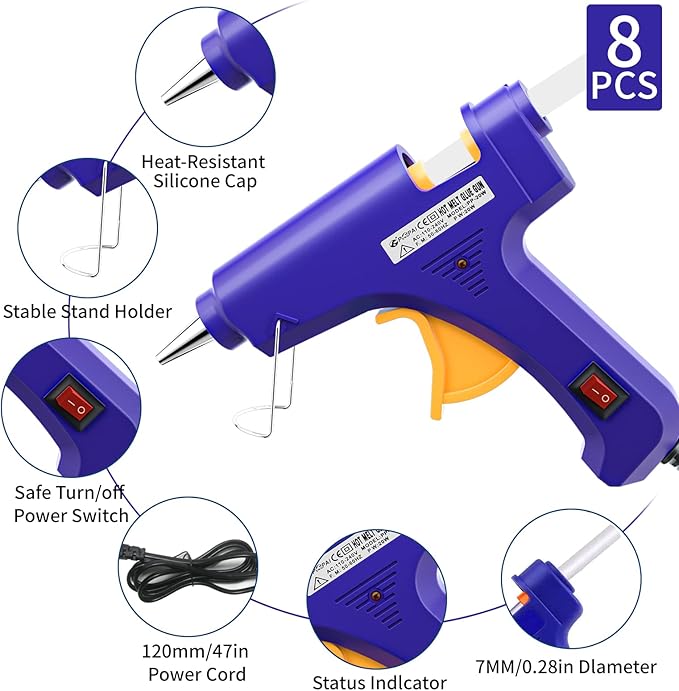 Mini Hot Glue Gun Set for Class Project, Small Glue Gun Hot Melt Arts Craft DIY Glue Gun for Crafts School DIY Arts Home Quick Repairs (Multicolored 8 Pieces)