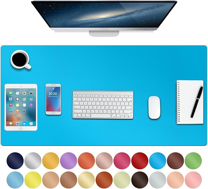 ‎Boutilon Leather Desk Pad 35"x 17" Non-Slip Mouse Pad,Office Desk Mat,Waterprooft PU Leather Desk Blotter,Desk Pad Protector,Desk Writing Pad for Home Office Decor (L-Blue,35"x 17")