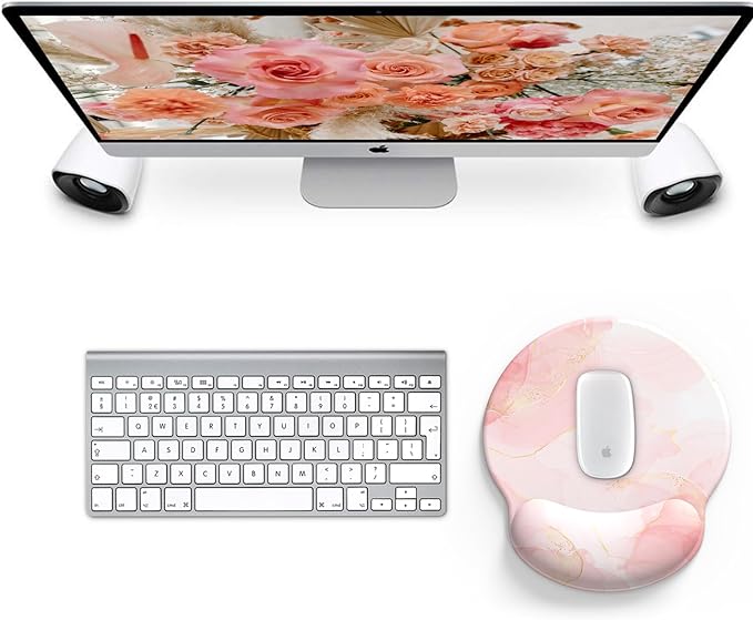eulps Mouse Pad with Wrist Rest, Comfortable Computer Mousepad with Gel Wrist Support Smooth Surface and Non-Slip PU Base for Pain Relief, Laptop, Office & Home (Pink Marble)