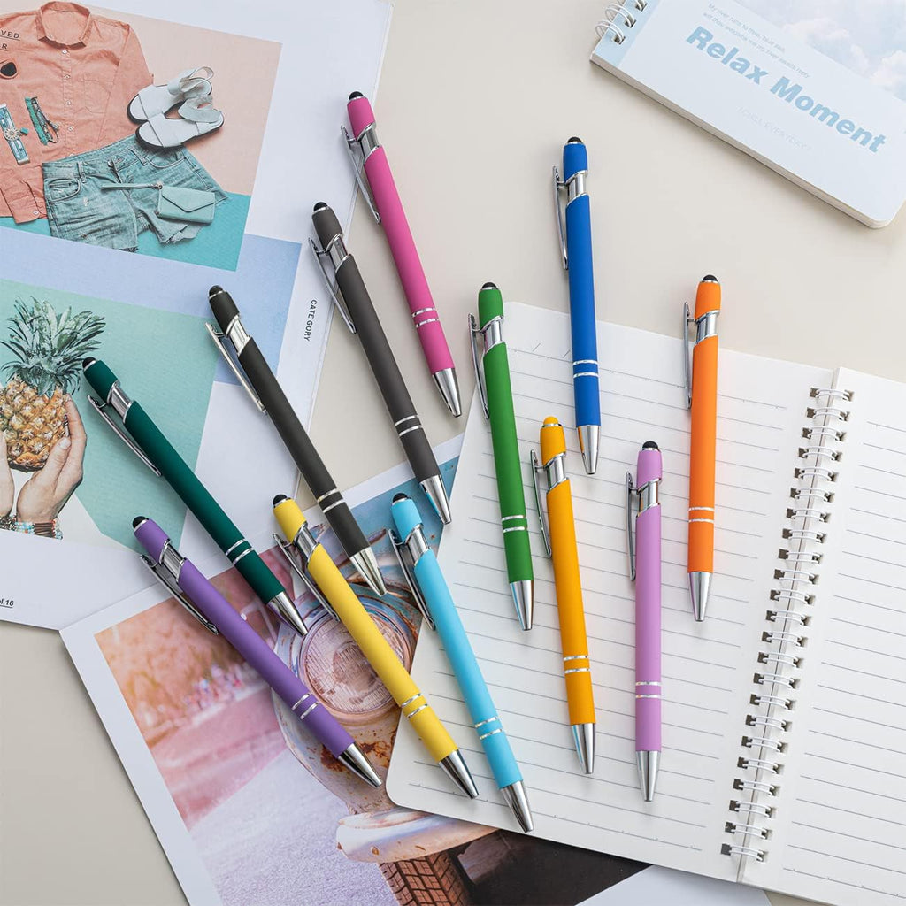 PASISIBICK 12 Pieces Ballpoint Pen with Stylus Tip, Metal, 2 in 1 Stylus Ballpoint Pen 1.0 mm Black Ink (Pack of 12) for Smartphone, Tablet