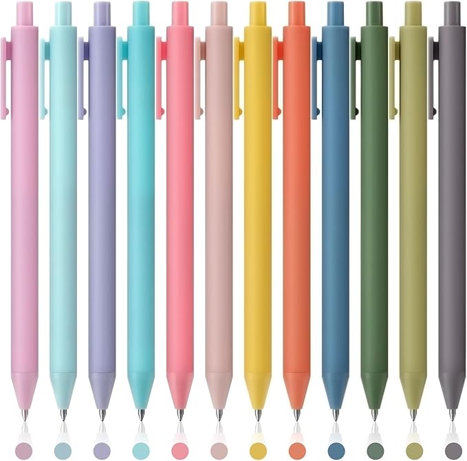 Colored Gel Pens, 12 Colors 0.5mm Fine Point Smooth Writing Pens, Quick Dry Colorful Gel Ink Pens for Journaling and Note Taking, Cute Aesthetic Pens for Office School & Home Supplies