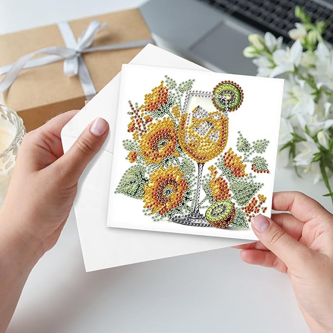 Tontut 6pcs Diamond Art Painting Kit Greeting Card, Mug Flower 5D DIY Diamond Handmade Holiday Greeting Card with Envelope, Holiday Gift Congratulation