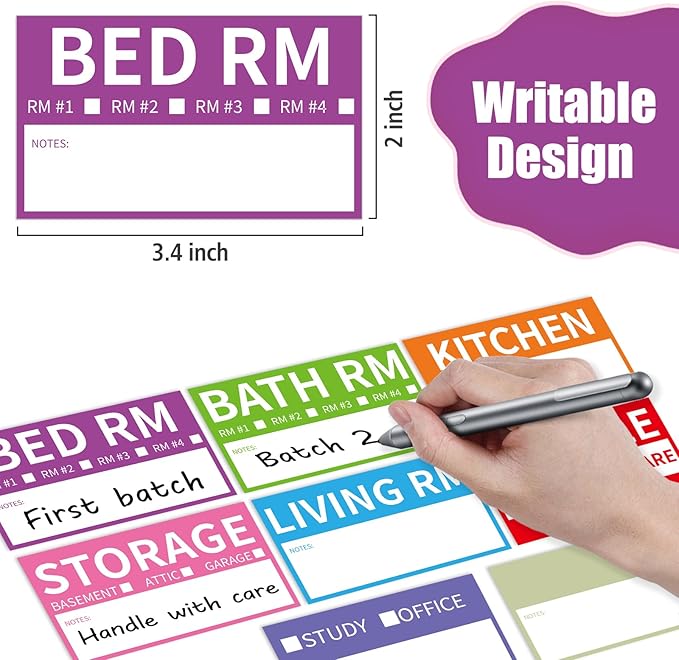 680 Home Moving Labels, 3.4 x 2 inches, 8-Color Coded Packing Box Stickers with Fragile and Blank Customizable Labels
