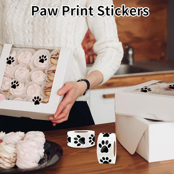 Paw Stickers, Clear Paw Prints Stickers, 500 Pcs 1 Inch Puppy Dog Paw Stickers, Self-Adhesive Black Bear Paw Stickers Roll for Kids Birthday Decorations Envelopes Seals Cards Gift Wrapping
