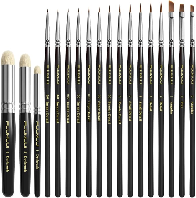 Miniature Model Paint Brushes Drybrush Set 18pcs for Effect, Fine Tip Model Painting - Professional Dry Brush Detail Paint Brushes for Tabletop & Miniature Acrylic, Watercolor, Oil Painting