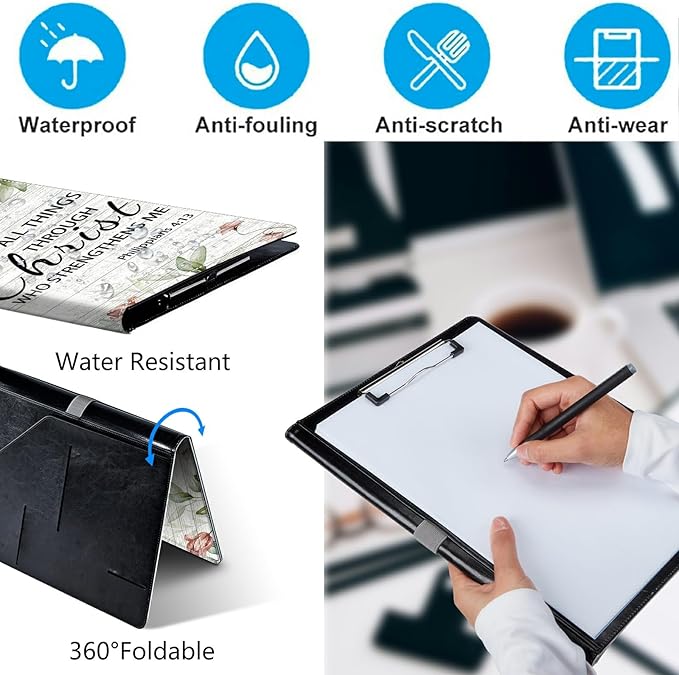 Bible Philippians 4:13 PU Leather Padfolio Clipboard Notepad with Pen Loop and Elastic Strap Interview/Resume Document Organizer for Business School Office