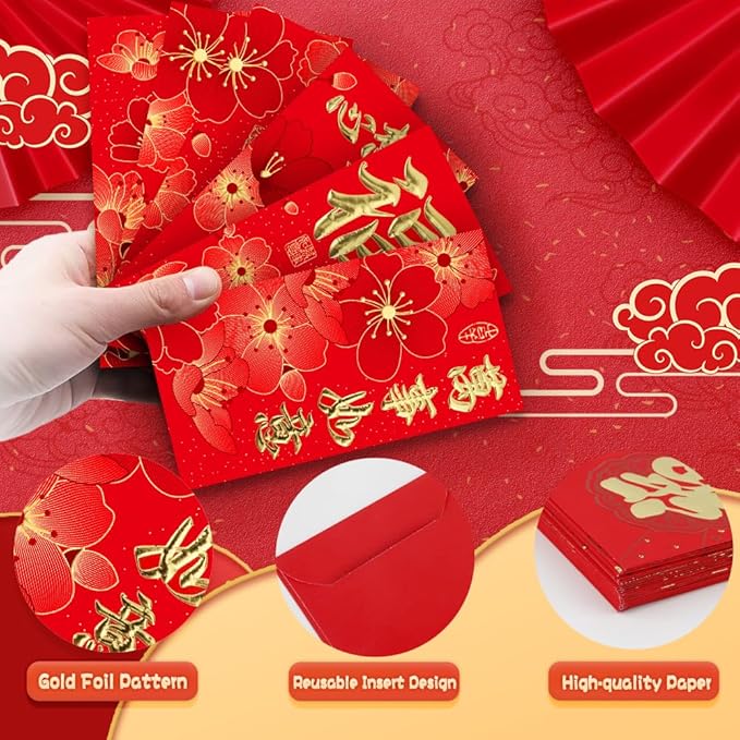 Chinese New Year Red Envelopes, Lunar New Year Envelopes, 36 Pcs Year of the Dragon Red Envelopes 2025, Lucky Money Envelopes, Red Pocket, 红包, Chinese Money Envelopes for Cash Wedding Birthday Gift