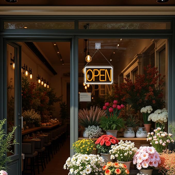 Bright and Eye-Catching LED Open Sign for Business - "16x 10" (White/Yellow) Transparent Acrylic Neon Sign | Ideal for Storefronts, Windows, Bars | Commercial LED Open Signs, Light-Up Open Signs