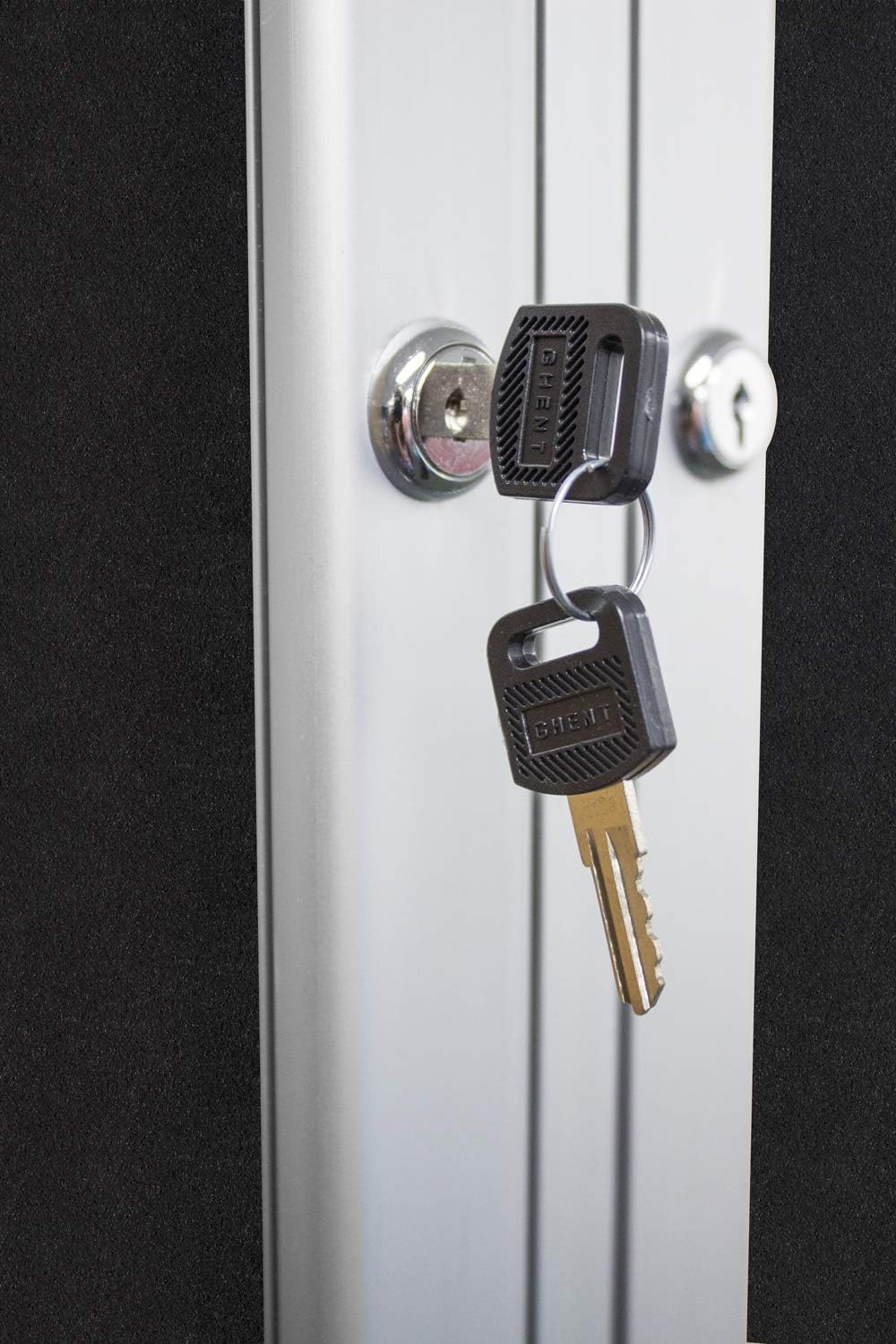 Ghent 36"x72" 3-Door Outdoor Enclosed Vinyl Bulletin Board, Shatter Resistant, with Lock, Satin Aluminum Frame - Ebony (PA33672VX-183), Made in the USA