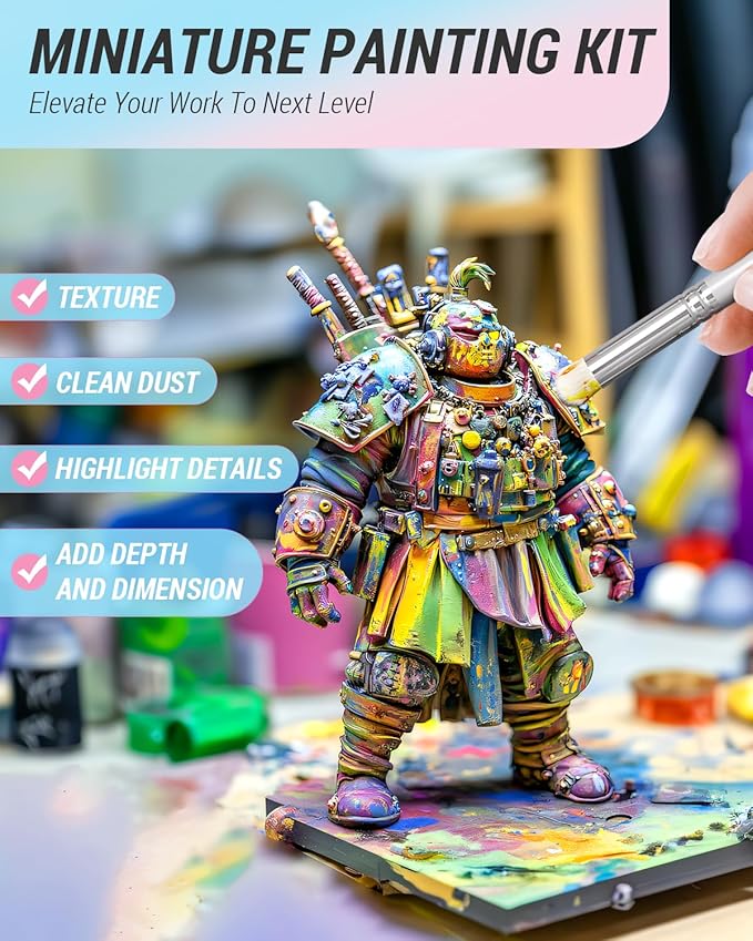 Nicpro 12PCS Fine Detail Paint Brush Drybrush Set, Aesthetic Pastel Fine Tip Miniature Paint Brushes for Acrylic Oil Watercolor, Crafts, 40K Models, Miniatures, Rock Painting, Paint by Numbers