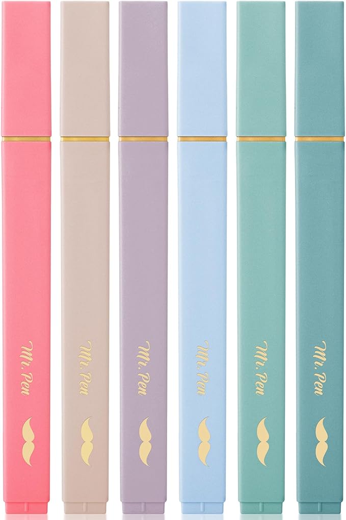Mr. Pen- Aesthetic Highlighters, 6 pcs, Chisel Tip with Gold Trims, Morandi Colors, Cute Highlighters Assorted Colors, Bible Highlighters and Pens No Bleed Highlighters for Bible Pages No Bleed