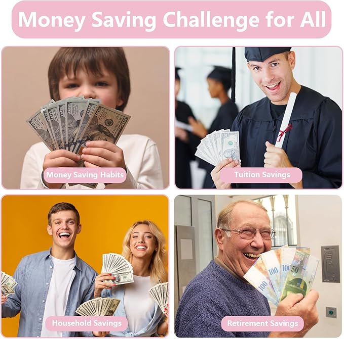 100 Envelopes Money Saving Challenge, Money Saving Binder to Save $5,050, Savings Challenges Book with Envelopes, Easy and Fun Way for Money Saving Challenge Book, 2 Reusable Trackers Included, Pink