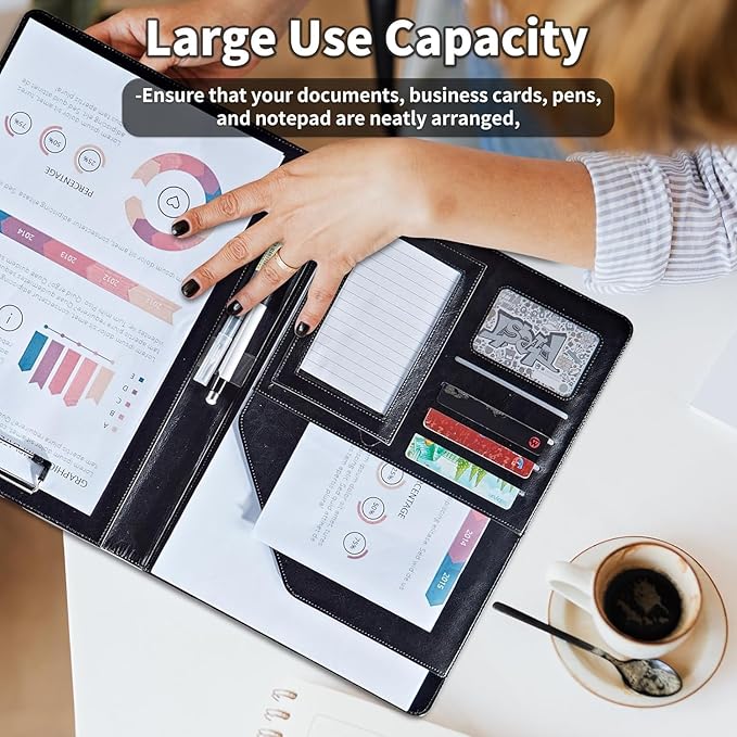 Padfolio/Portfolio Folder Clipboard,Bald Eagle with American Flag Personalized Leather Portfolio Padfolio for Men Women W/Resume Document Organizer Letter Size A4 Writing Pad Business Card Holders