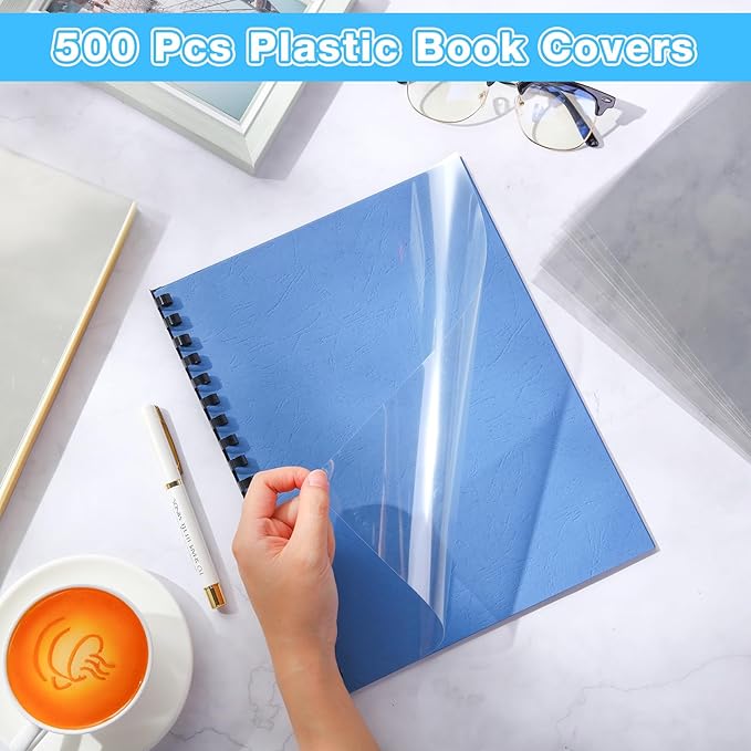 500 Pack Binding Presentation Covers Clear Plastic Report Covers Plastic Book Covers 8 Mil Binding Covers for Reports Business Documents Projects 8.5 x 11 Inch for Students Coworkers