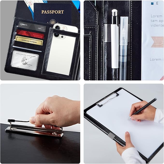 PU Leather Padfolio Folder Clipboard Portfolios Organizer Conference Document Organizer with Business Card Holder Storage Clipboard Writing Pad,Orca Whale