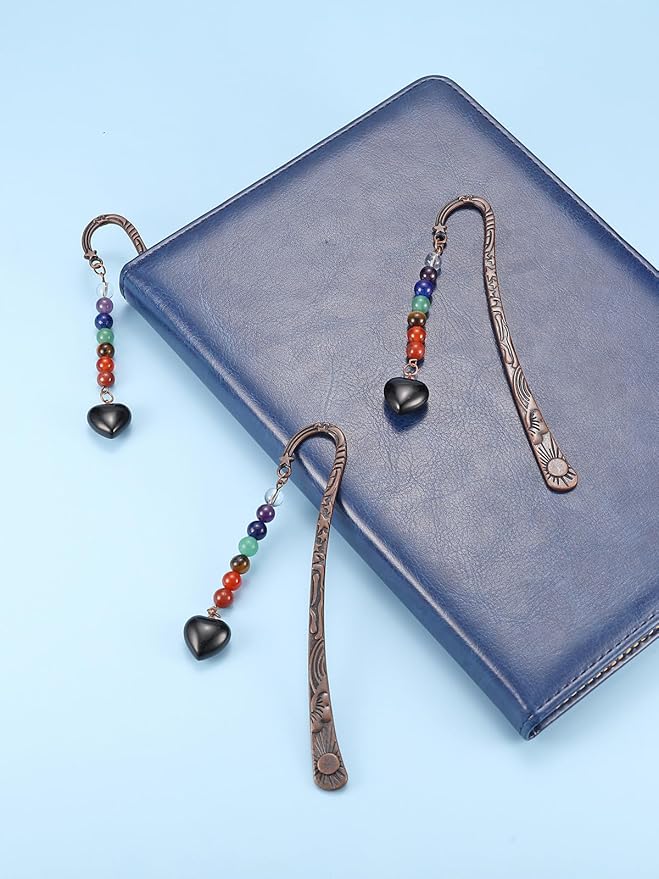 CrystalTears Crystal Metal Bookmark Chakra Heart Healing Crystals Bookmarks Inspiration Bookmark Gifts for Women Mum Teacher Student Girls Graduation Book Lover Writer Reader