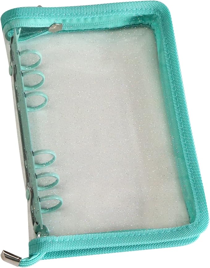 Multibey A5 Binder Cover Clear Soft PVC 6-Ring Binder Budget Cash Evelopes System with Zipper Planner Organizer Refillable Notebook Journal Binder (Cyan, A6)