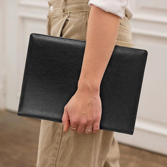 Personalized Padfolio - Customized Leather Portfolio with Logo or Text - Professional Business Portfolio with A4/US Letter Writing Pad Holder for Resumes and Interviews, Black