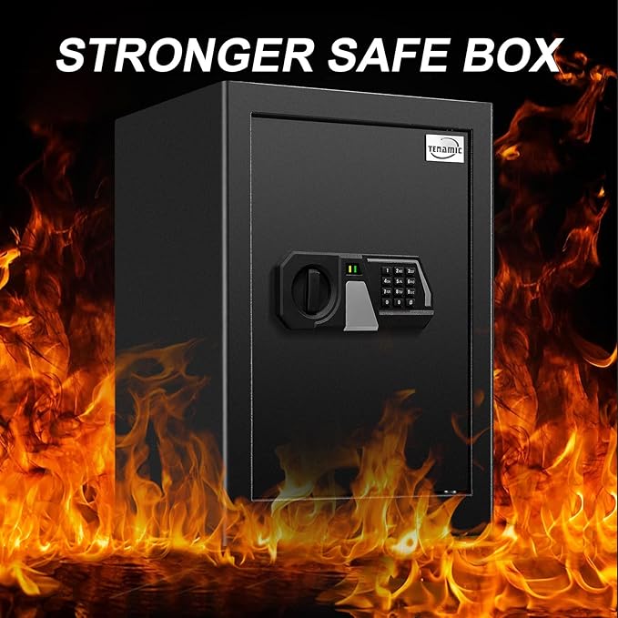 Tenamic Fireproof Safe Box 2.2 Cuft Electronic Digital Security Box, Keypad Large Lock Box Cabinet Safes with Internal Light, Solid Alloy Steel Office Hotel Home Safe with 2 Passwords, Black