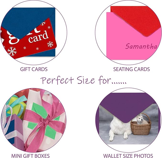 Purple Q Crafts 60 Mini Envelopes 10 Assorted Colors,Gummed closure, Gift Card, Business Card Envelopes 4"x 2.7"