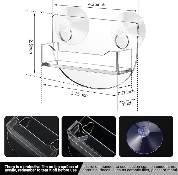 Window Mount Business Card Holder with Suction Cups Acrylic Single Pocket Organizer Clear Card Holder Acrylic Display Storage for Home Office(Classic)