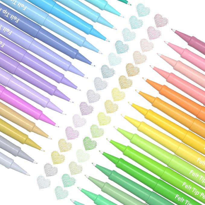 Lelix 30 Colors Felt Tip Pens, Medium Point Pastel Colored Pens, Felt Tip Markers Pens For Journaling, Writing, Note Taking, Planner Coloring, Perfect for Art Office and School Supplies