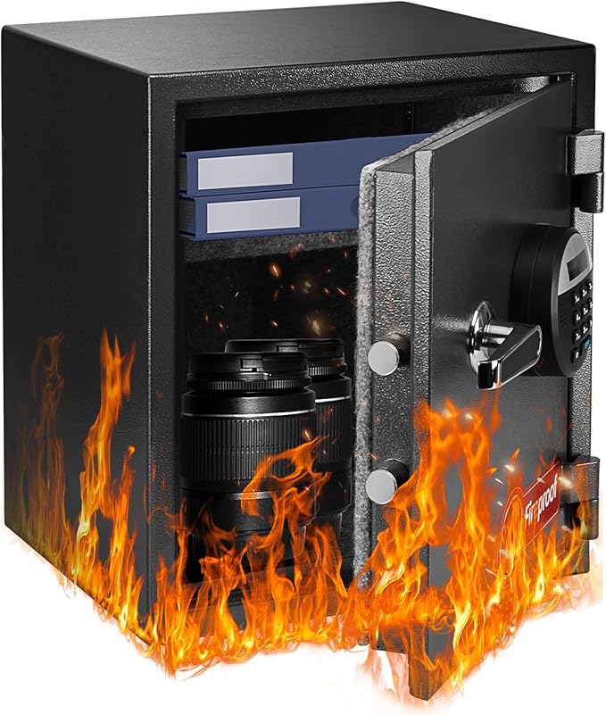 1.6 Cubic Feet Fireproof Safe Box, Fireproof Home Safe for Money, Jewelry, Documents and Valuables W/Digital Keypad,Alarm System,Removable Shelf Safe, Home and Office Use Fireproof Document Box