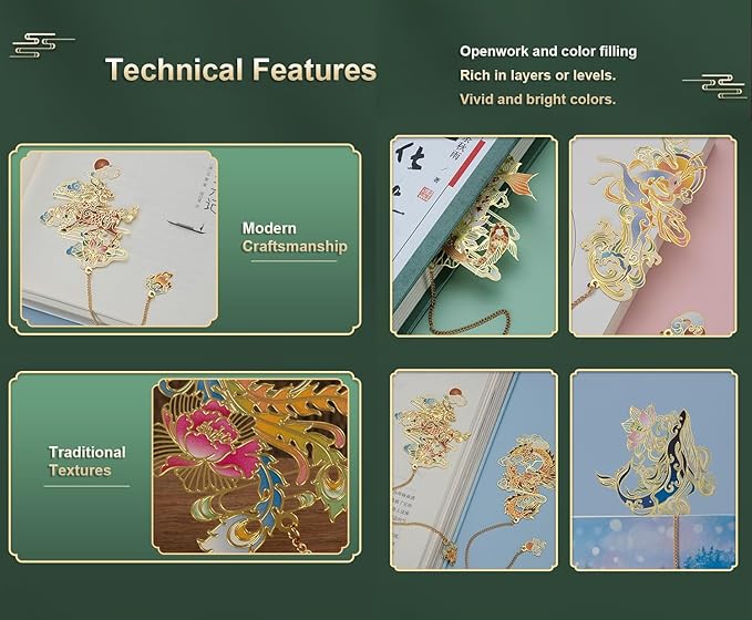 MOZART Gift Box Chinese Dragon Chinese Style Brass Bookmark Classical Mythological Characters Mountain and Sea Sutra Series Creative Cultural Copper Bookmark Metal Bookmarks
