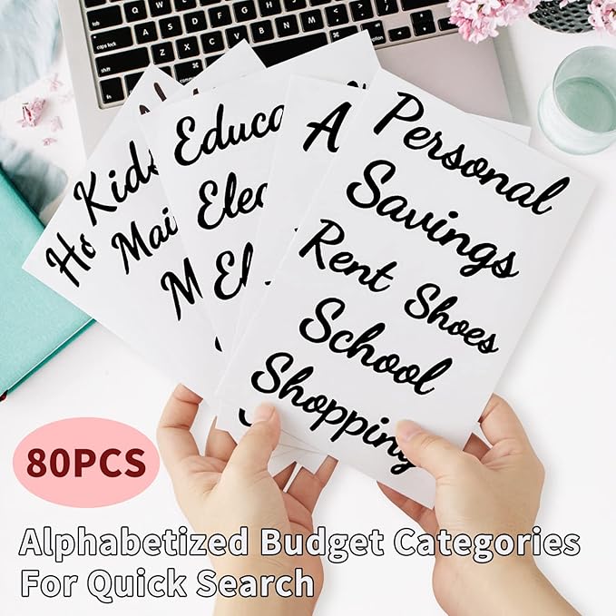80 Cash Envelope Label Stickers - Black Bold Budget Binder List Labels for Monthly Finance Planner & A6 Cash Binder, Budgeting Category Clear Stickers for Budget Wallet, Money Coupon Organizer