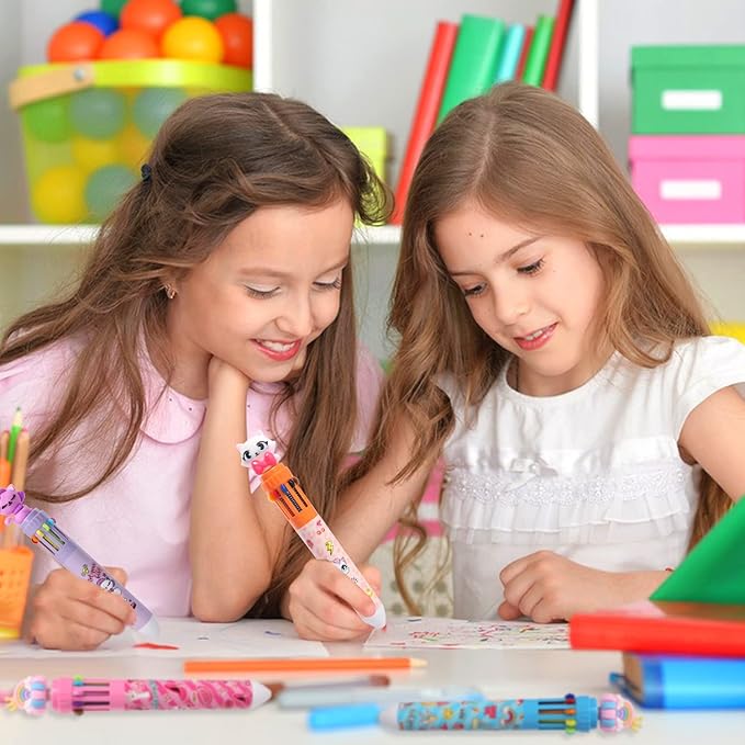 Multicolor Ballpoint Pen 0.7 mm, 10-in-1 Colored Pens Fine Point Retractable Cute Cartoon Cat Ballpoint Pens for Office School Supplies Students Kids Gifts, 6 Pack