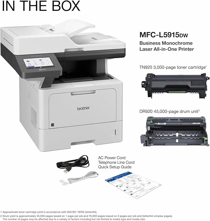 Brother Monochrome Laser Printer, Multifunction All-in-One Printer, MFC-L5915DW, Wireless Networking, Mobile Printing & Scanning, Duplex Print, Copy & Scan, Amazon Dash Replenishment Ready