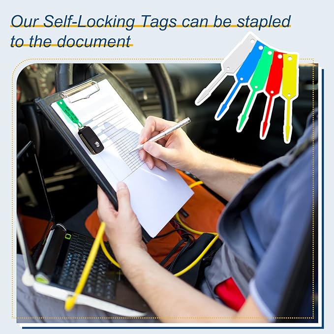 Lewtemi 1000 Pieces Self Lock Arrow ID Key Tags Car Parts Tags Key Ring Repair Labels for Office Automotive Shop Supplies(4 1/2'' X 3/4",Mixed Colors)