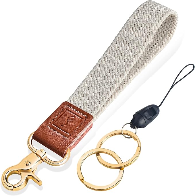 Fishent Stretchy Wristlet Keychain,Braided Cute Wrist Lanyards for Keys, Key Chain Holder for Women Men, Wrist Strap Keychain for Car Keys Phone Camera Wallet ID Badges Card (Starlight)