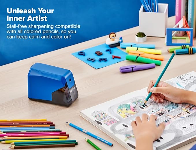 Bostitch Office Battery Pencil Sharpener, 4X Longer Cutter Life, Tip Saver Technology, Blue