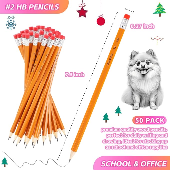 Easter Basket Stuffers, 50 Pack #2 Pencils, No 2 Pencils with Erasers, Bulk Graphite Pencils for School Teacher Accessories, Yellow Sharpened Pencils for Kids Students, HB Pencils for Birthday Gifts