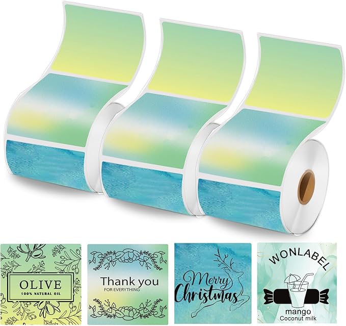 2inch Square Thermal Labels Self-Adhesive, Circle Thermal Printer Labels for Business and Home, Thermal Sticker Labels for/Shipping/Packaging/DIY Logo Design/Thanks Card, 420 pcs/3 Roll