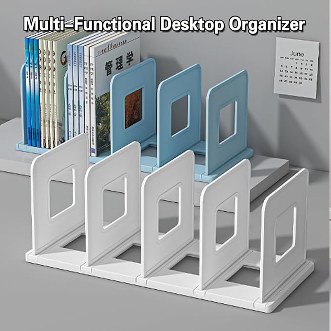 Lemical 4 Section Divider File Folder Holder Desk Book Organizer Desktop Bookshelf File Organizer Portable Plastic Kitchen Under Sink Organizer Pot Rack Handbag Sorter (White)