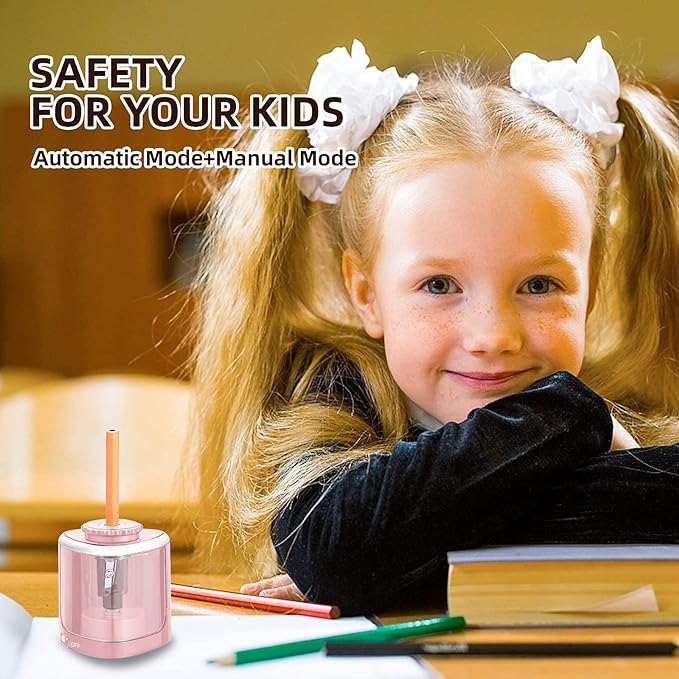 Pencil Sharpener Electric Pencil Sharpener for Kids, Blade to Fast Sharpen, Suitable for No.2/School/Classroom/Office/Home (Pink)