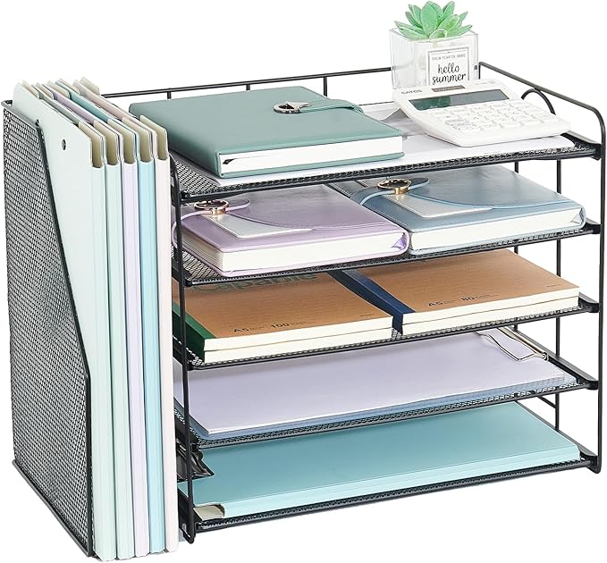 OPNCIE Desk Organizers and Accessories, 5 Tier Paper Letter Tray File Organizer, Office Organization Storage Desk Accessories Workspace Desktop Organizer for Classroom Office Supplies Decor(Black)